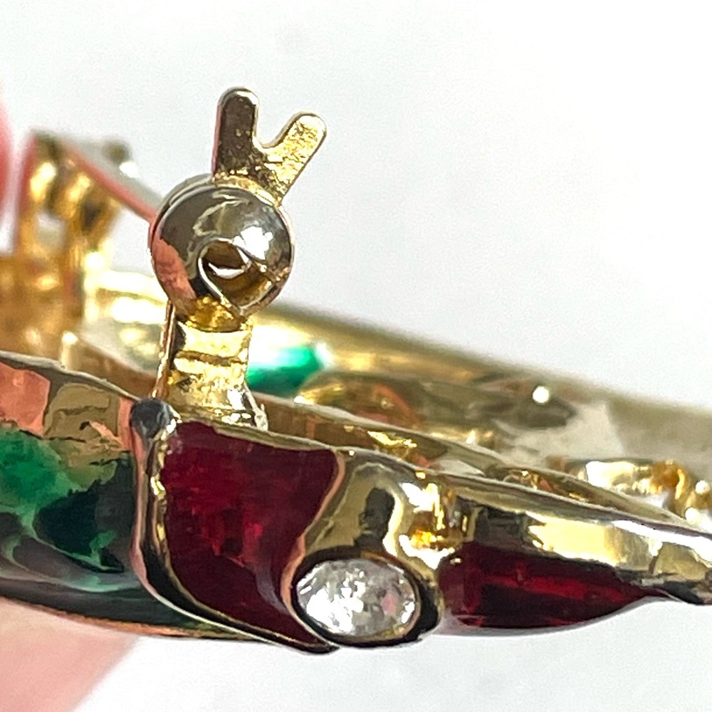 SOLD | Vintage Koi Fish Brooch Green Red Gold Enamel Rhinestone Statement Pin - Picture 8 of 11